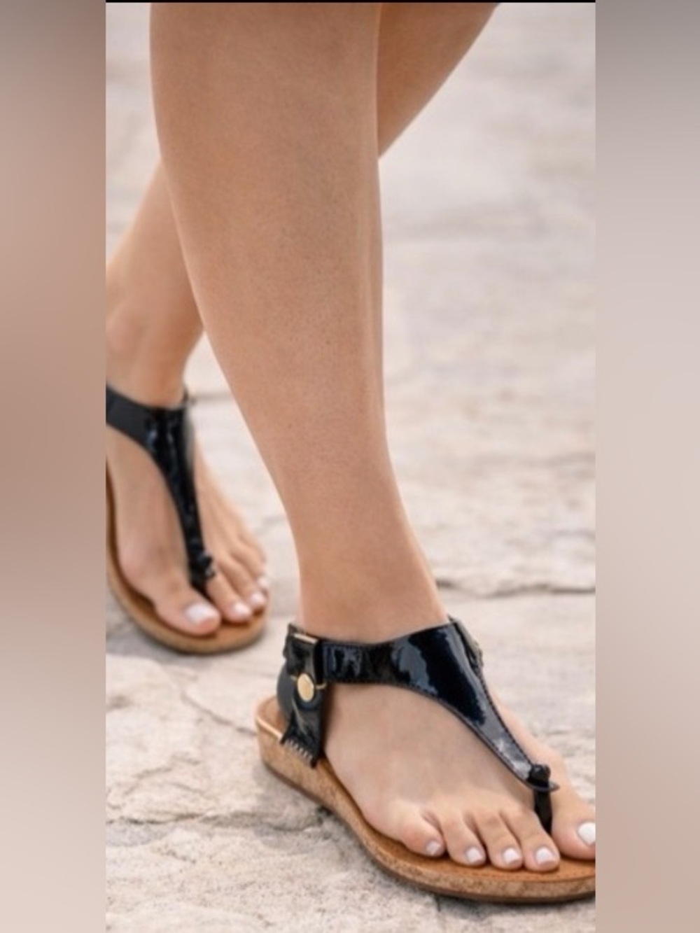 Tommy Bahama Black Tanna T-strap Sandal Cork Sz 6 Coastal Vacation Beachy